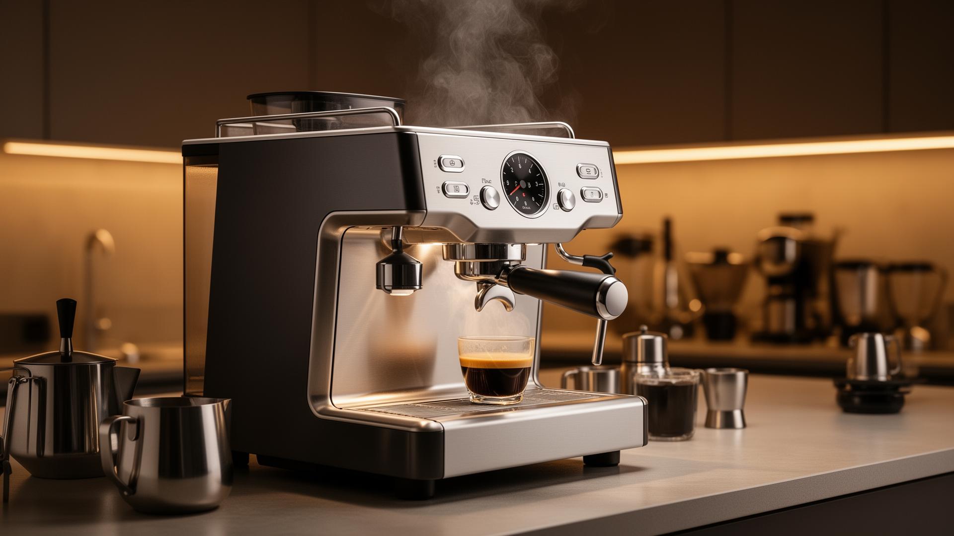 A compact espresso machine on a small counter